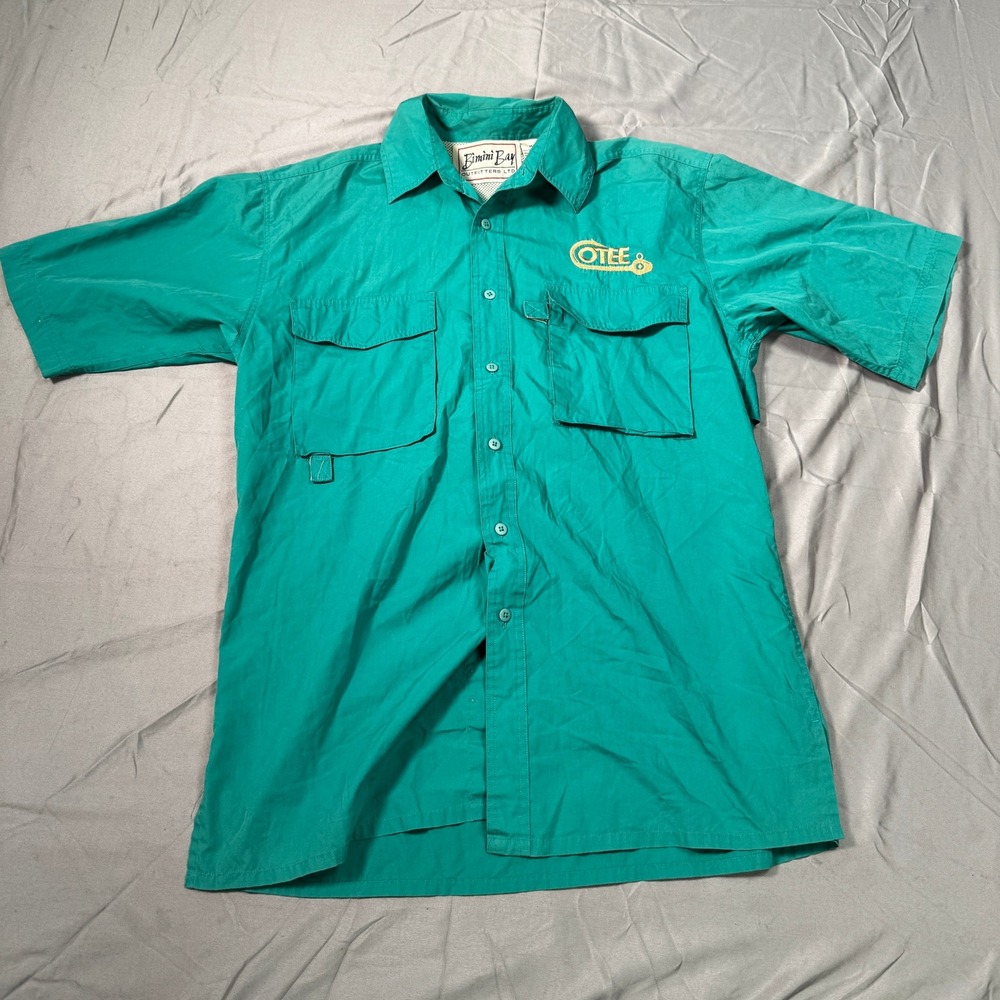 Vintage Bimini Bay Outfitters Fishing Shirt Mens Medium Teal Green S/S Vented